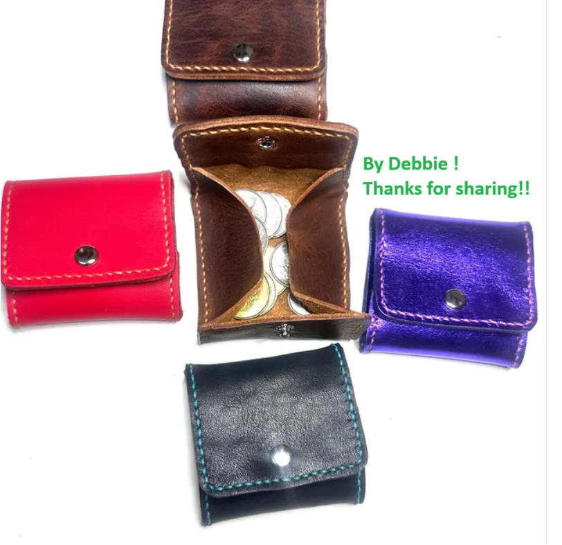 Minimalist small leather coin purse PDF pattern.