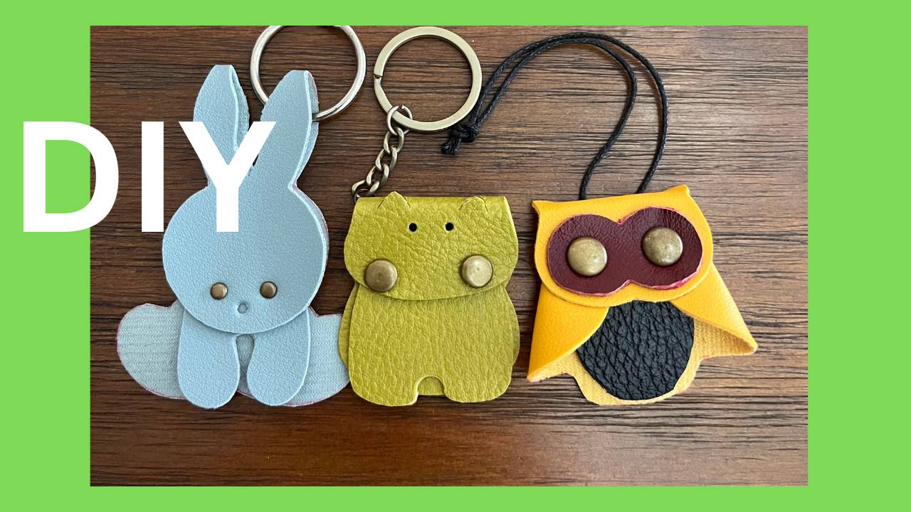 Animal Leather Keychain Pattern pdf svg dxf | DIY Leathercraft Template: Bunny, Hippo Owl Bag Charm