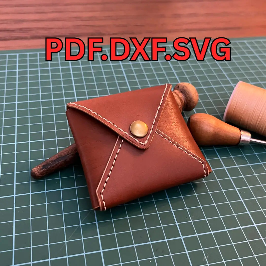 Front view of brown DIY leather envelope shape coin purse
