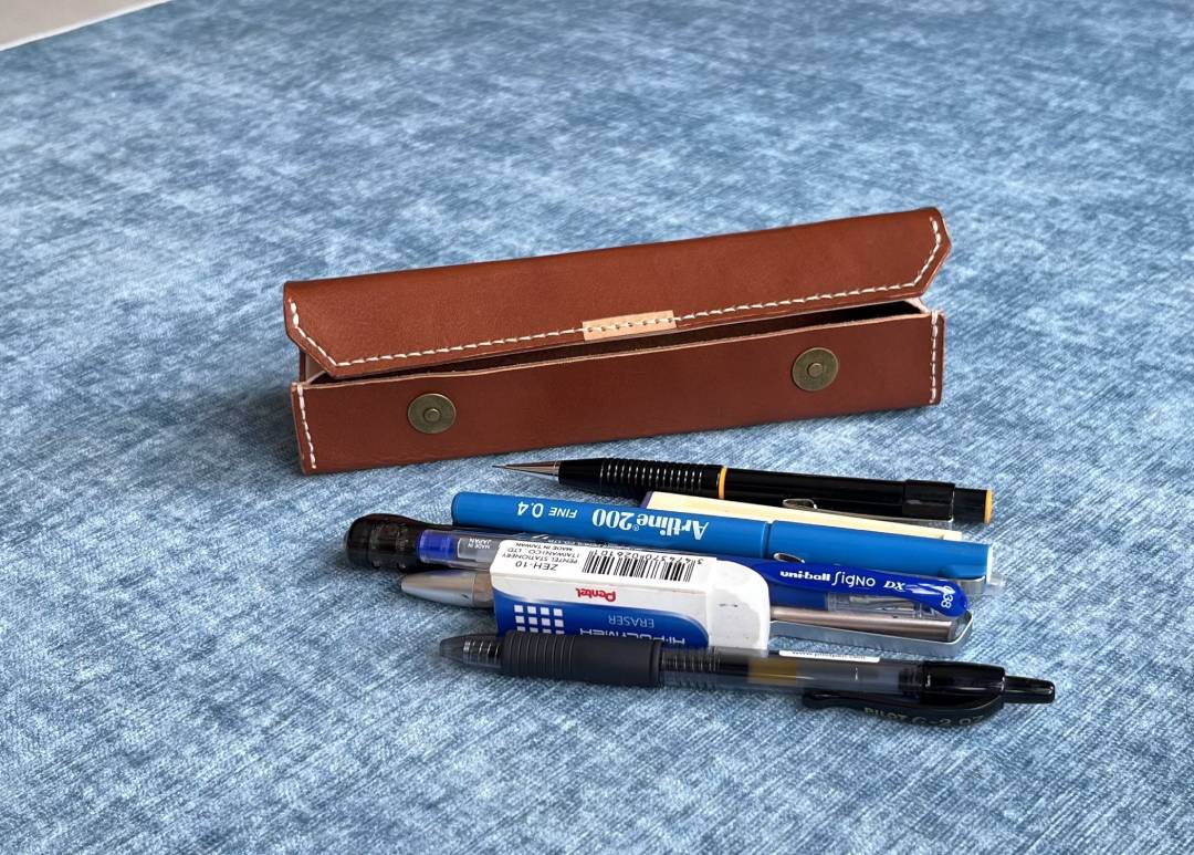 Handmade leather stationery case.