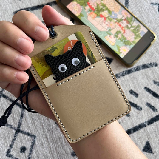 Easy Leather Cat Card Holder Pattern, Vertical Leather Wallet Template | DIY Animal Card Sleeve