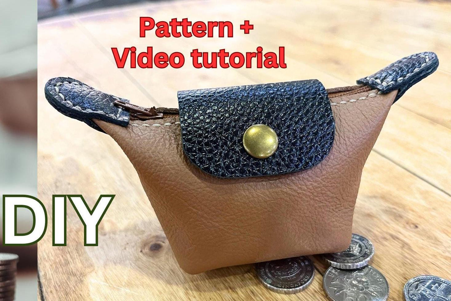 Close out view of elegant leather mini purse