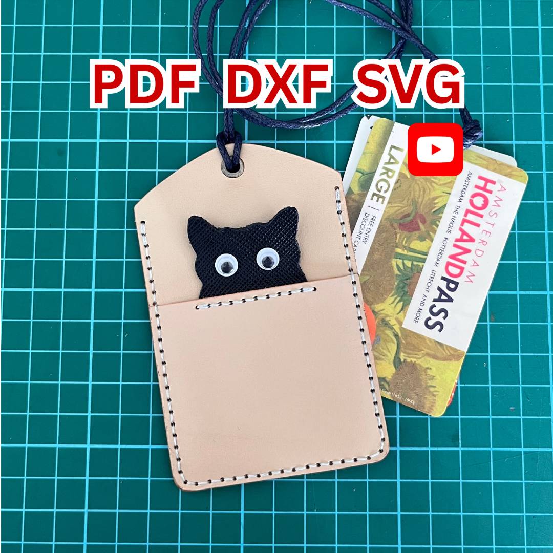 Easy Leather Cat Card Holder Pattern, Vertical Leather Wallet Template | DIY Animal Card Sleeve