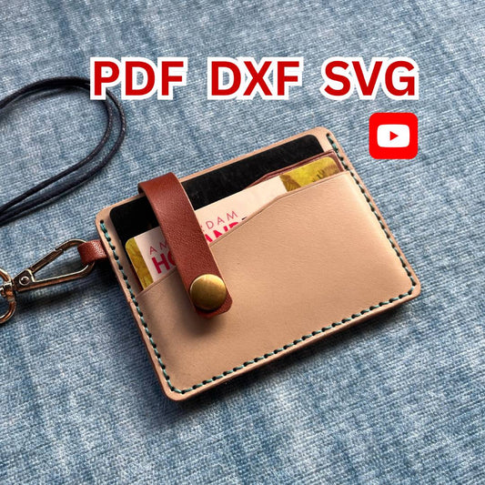 Minimalist leather card holder with tan leather and teal contrast stitching.