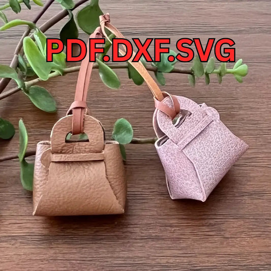 No Sew Mini Handbag Charm Leather Pattern | diy Tiny Bag Keychain Template | Digital Download | PDF SVG DXF | Leather Scrap Craft Project