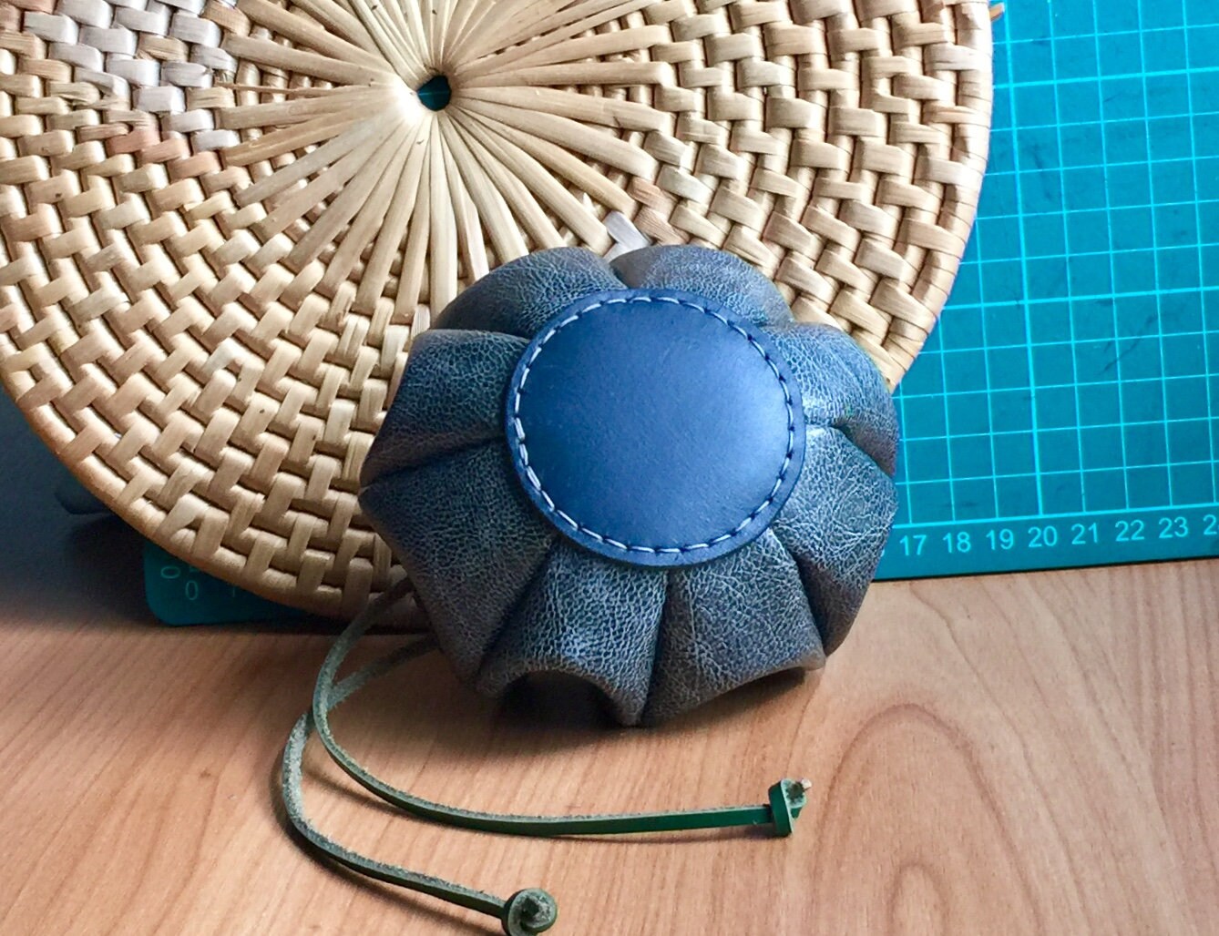 Finished leather bag made from a downloadable PDF pattern.