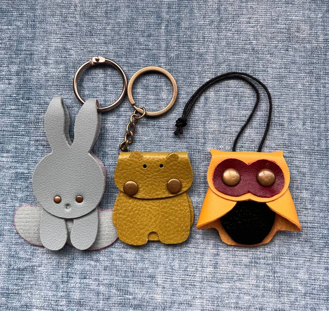 Animal Leather Keychain Pattern pdf svg dxf | DIY Leathercraft Template: Bunny, Hippo Owl Bag Charm