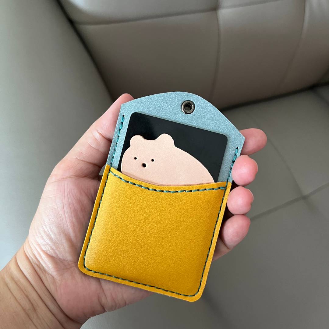 Cute Bear Leather Card Holder Pattern | PDF SVG DXF Digital Download | Minimalist Card Sleeve Template