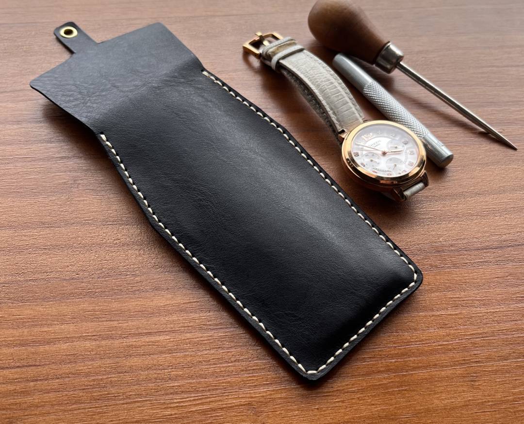 the back of leather watch pouch.