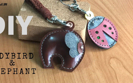 Leather Keychain Pattern, Leather Keychain Pattern, Cute Keychain Pattern, Adorable keychain template, Ladybird and Elephant Keyring