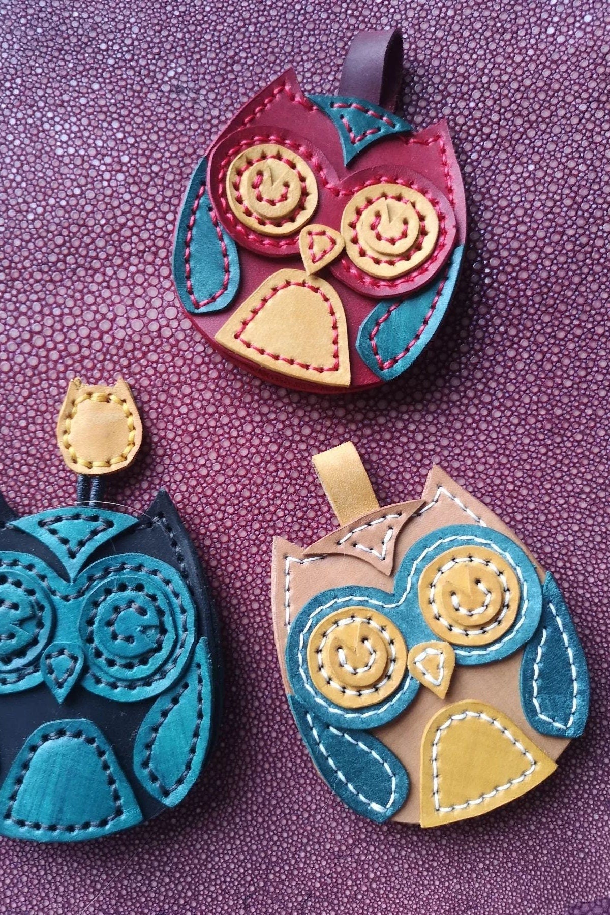 Leather Key Holder Pattern, Owl Dangle, leather ornament pattern, cute leather pattern, leather decorative template, diy leather ornament