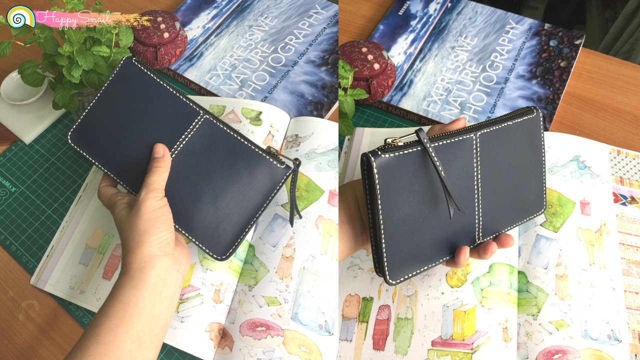 Leather Wristlet DIY pattern, leathercraft DIY pattern, PATTERN for a leather Clutch Wallet, minimalist leather wallet template