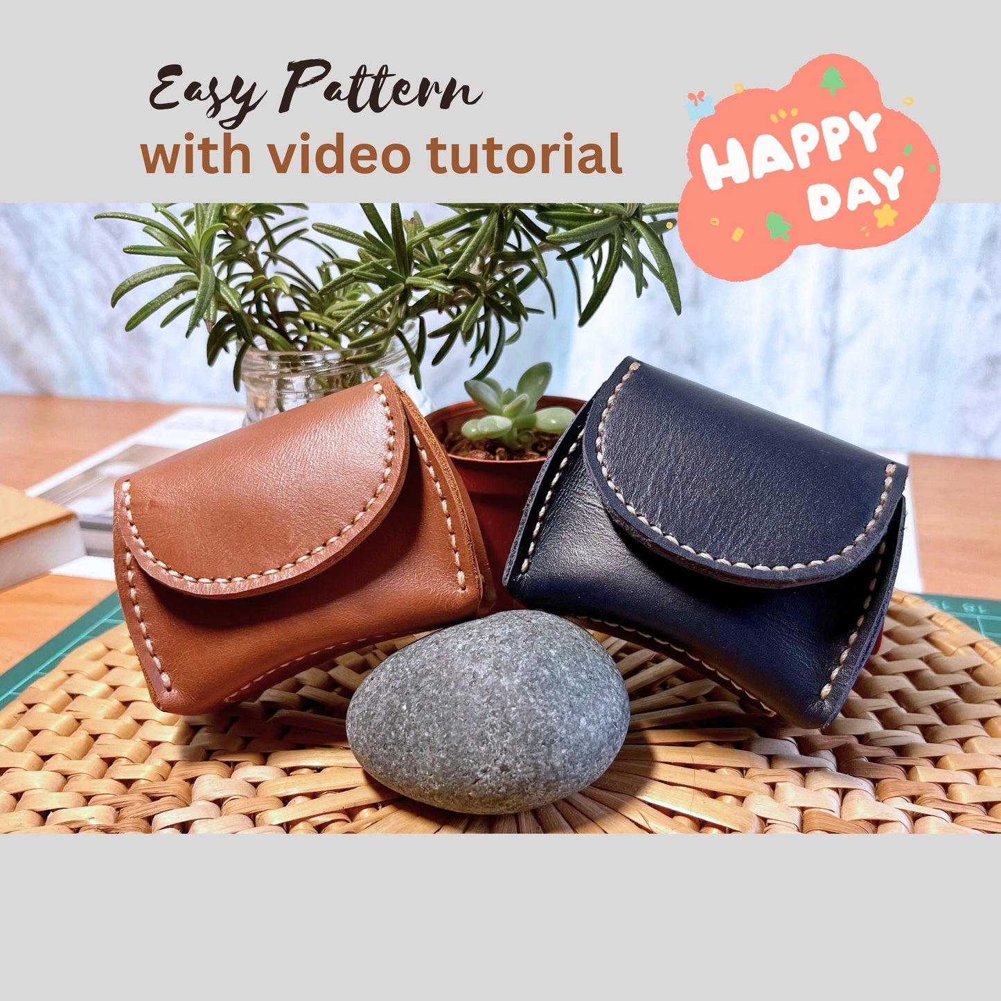 PDF curve coin purse, leather coin box pattern, leather template for coin purse, mini leather bag PDF pattern, DIY leather coin wallet pdf.