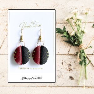 Leather earrings, Whiskers Earrings, handmade earrings, Red Black leather earrings, Brass Dangle Earrings, Cat earrings, cute earrings