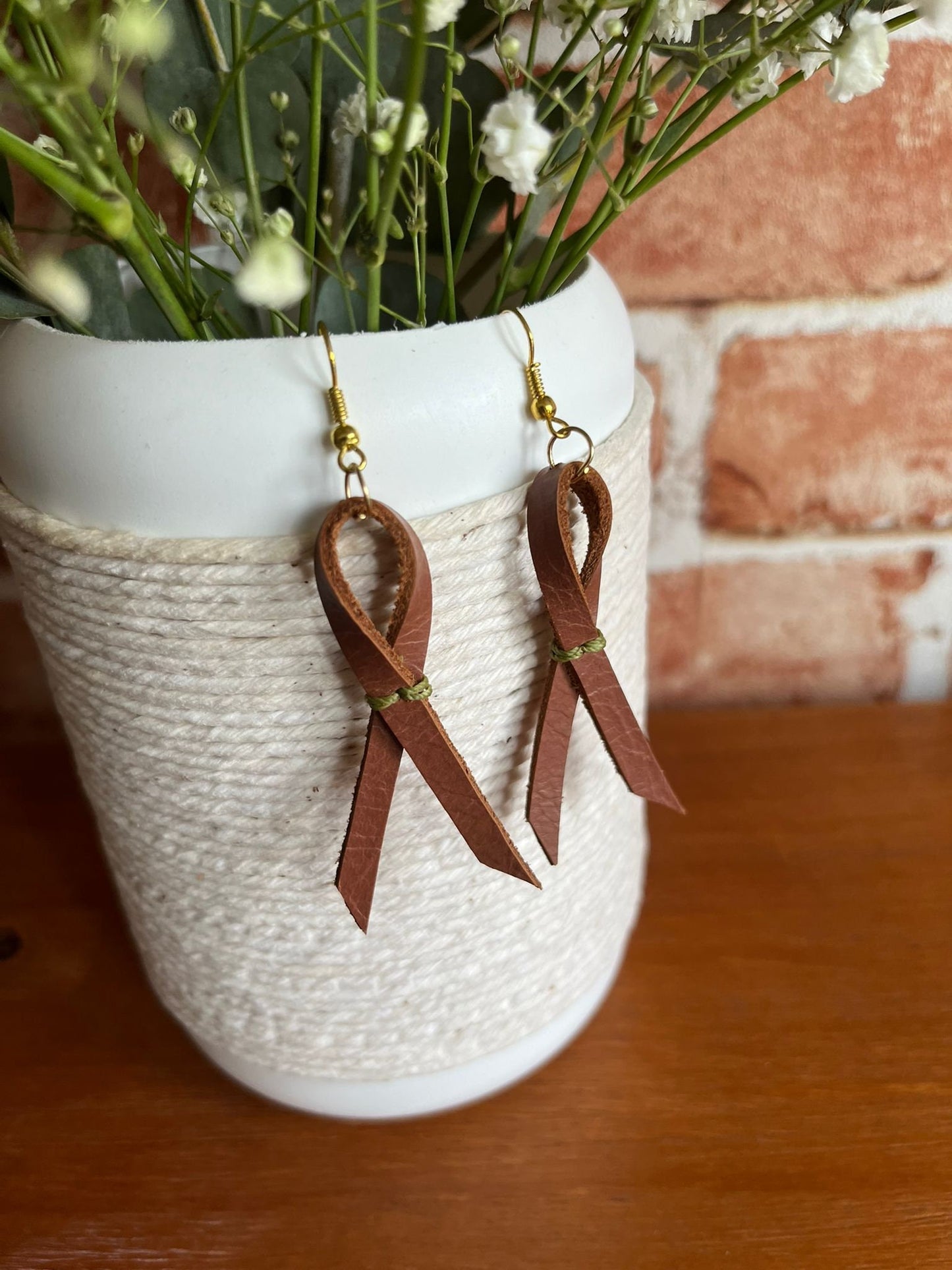 Charity ribbons leather earrings, leather earrings, handmade earrings, leather ribbons earrings, special earrings for her, earrings for mum.