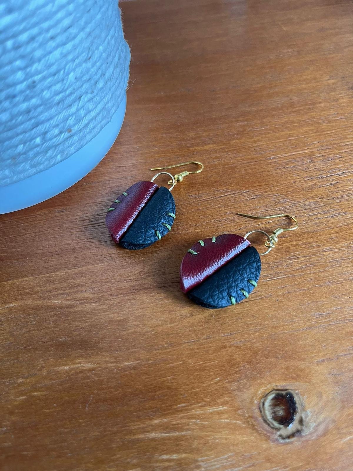 Leather earrings, Whiskers Earrings, handmade earrings, Red Black leather earrings, Brass Dangle Earrings, Cat earrings, cute earrings