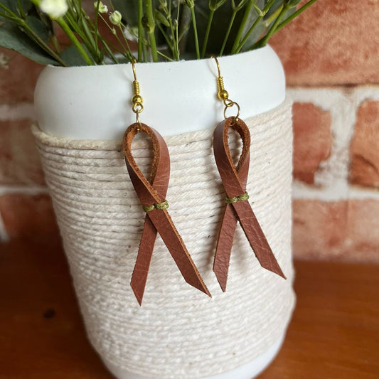 Charity ribbons leather earrings, leather earrings, handmade earrings, leather ribbons earrings, special earrings for her, earrings for mum.