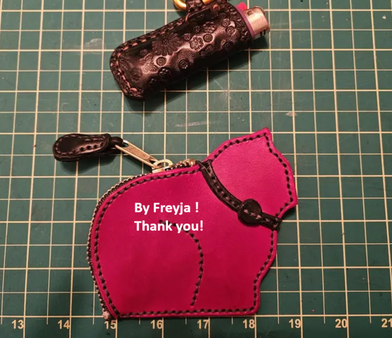 Leather Pattern for coin purse, Kitty Purse leather template, leathercraft pattern coin bag, leather purse template, small purse pattern.