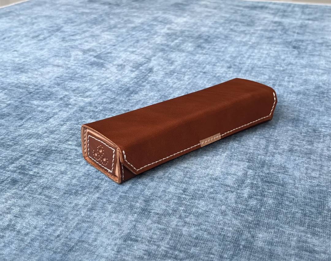 Minimalist brown leather pencil holder