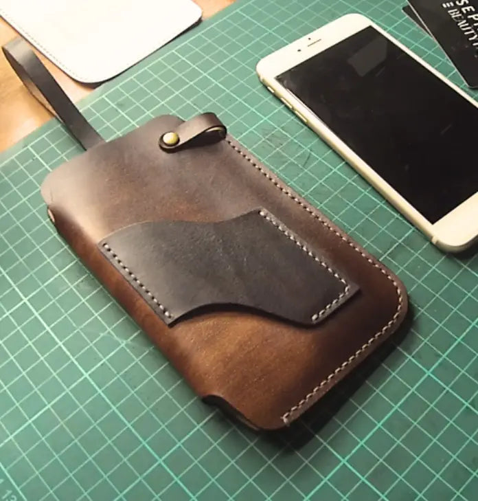 Finished leather iPhone holder made from PDF pattern