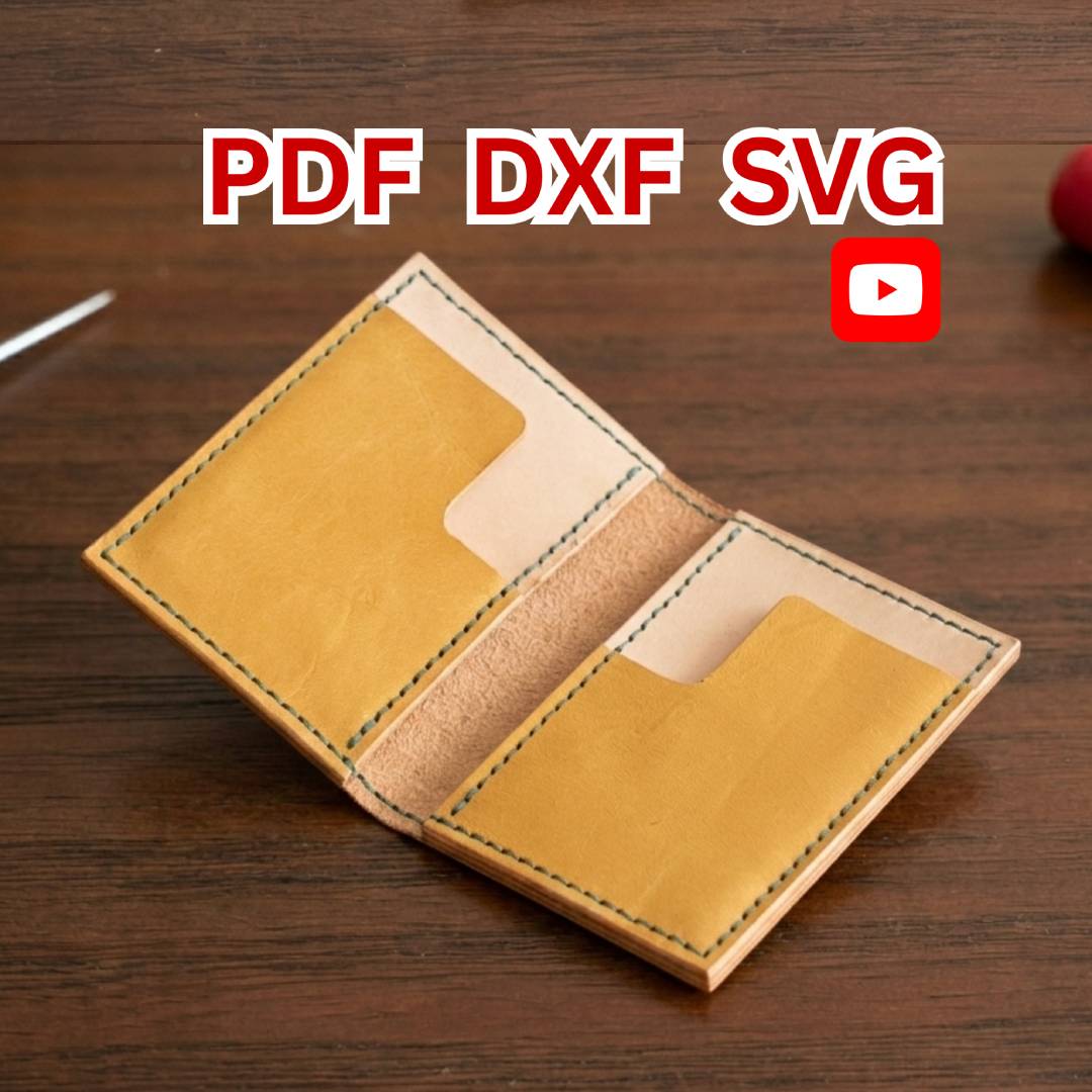 Minimalist Leather Card Holder resting on wooden table top