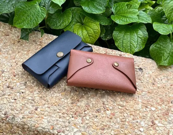 Back view of no sew leather card wallet with minimalist design
