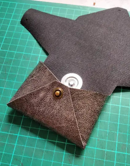 Flat lay of no sew leather card wallet with modern styling