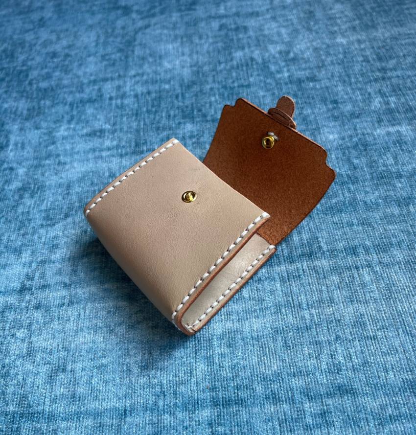 hand stitch tiny leather bag charm 